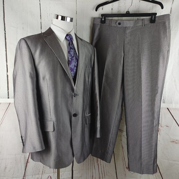 Carlo Lusso 150 44R 2 Button Gray Birdseye 2pc Suit 38x28 Flat Front - Picture 1 of 15